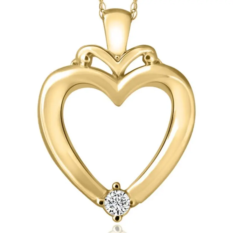 Solitaire Diamond Heart Pendant In White, Rose Or Yellow Gold 1" Tall 1
