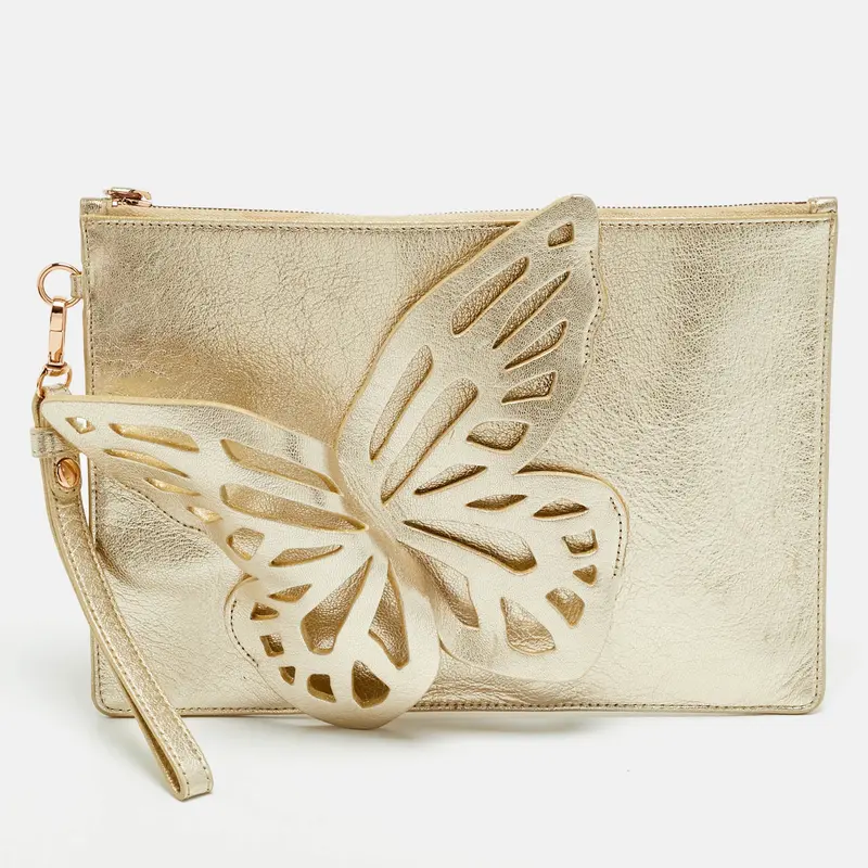 Sophia Webster Butterfly Gold Leather Wristlet Pouch 1