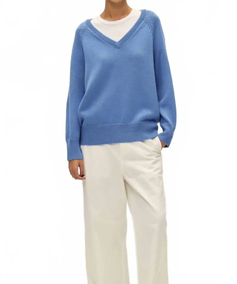 Soren V Neck Sweater In Cornflower Blue 1