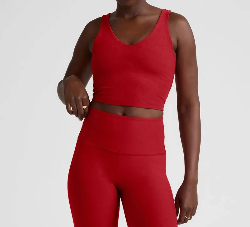 Spacedye Good Day Cropped Tank Top In Holly Red Heather 1
