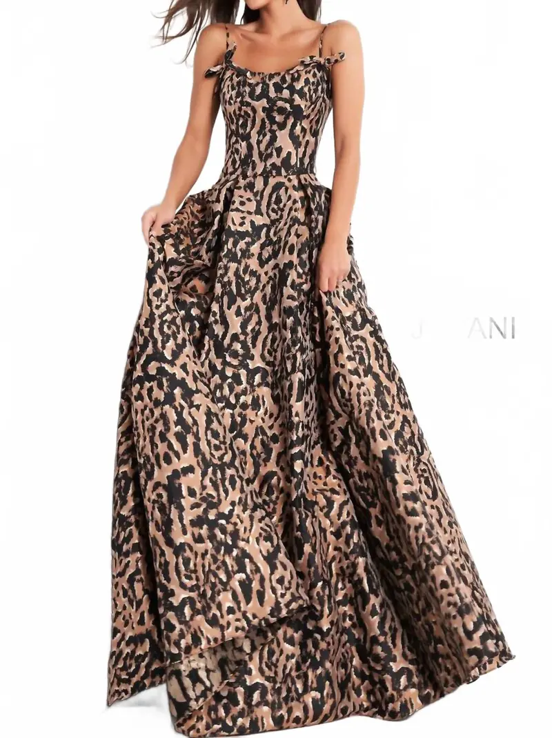 Spaghetti Strap Prom Gown In Cheetah 1