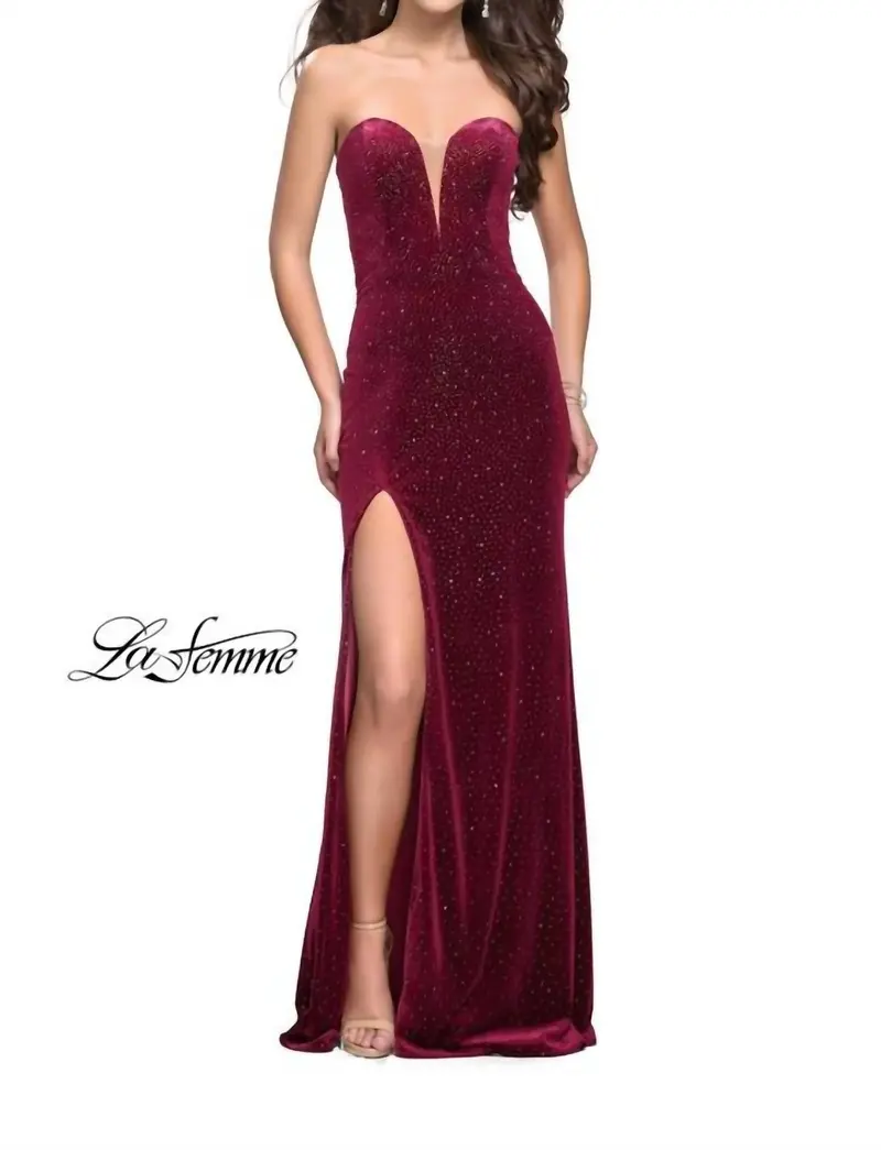 Sparkly Jersey Gown In Raspberry 1