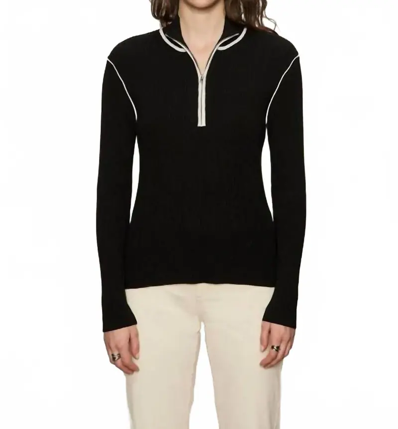 Sporty Rib Zip Up Top In Black 1