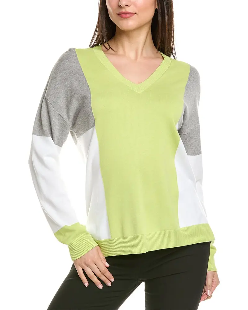 St. John Colorblocked V-Neck Sweater 1