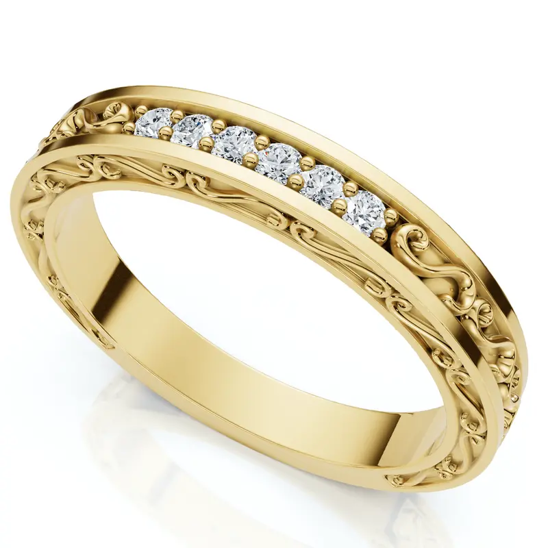 Stackable Diamond Wedding Ring Scroll Pattern Band 14K Gold Lab Grown 1
