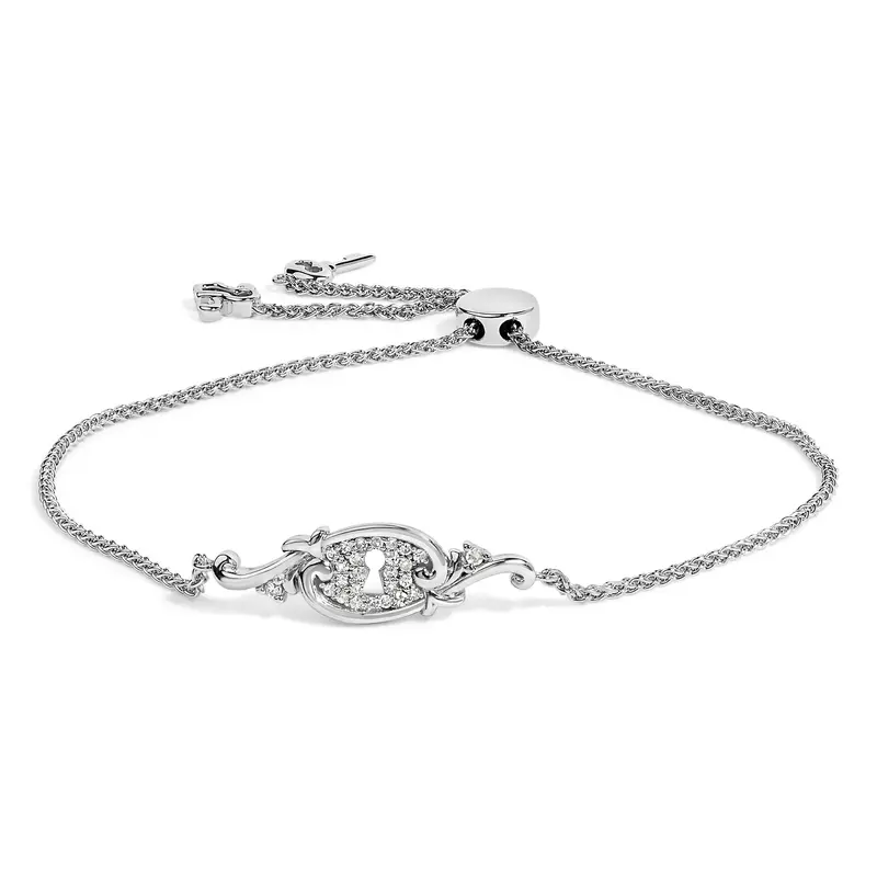Sterling Silver 1/10 Cttw Diamond Keyhole Charm Bolo Bracelet 1