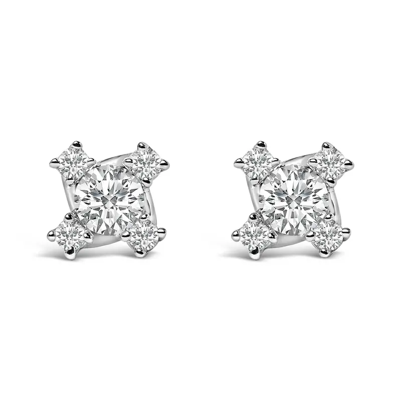 Sterling Silver 1/2 Cttw Lab Grown Diamond Quad Cluster Stud Earrings 1
