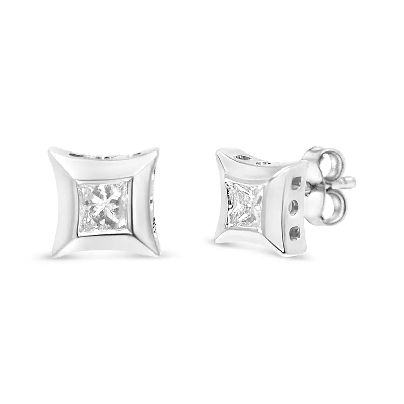 Sterling Silver 1/3 Cttw Princess Cut Diamond Square Stud Earrings 1