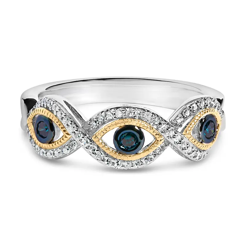 Sterling Silver 1/4 Cttw Blue And White Diamond Evil Eye Band Ring 1