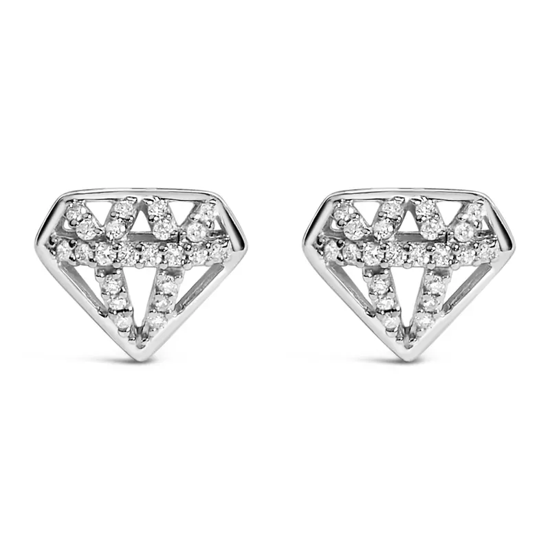 Sterling Silver 1/6 Cttw Diamond Motif Stud Earrings 1