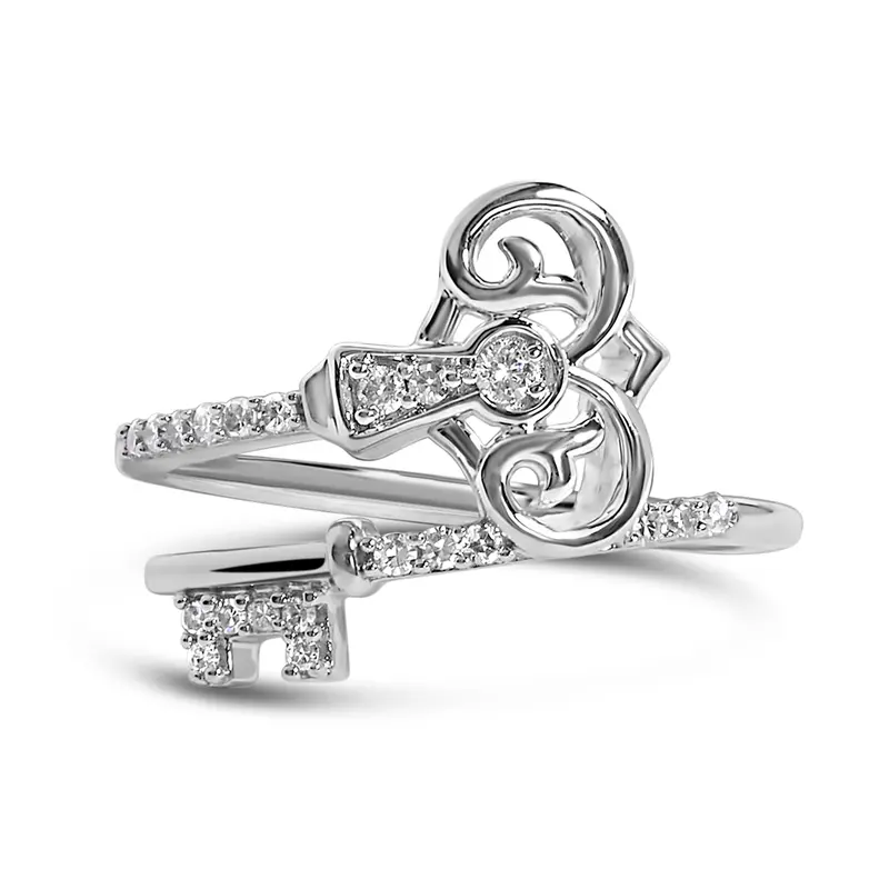 Sterling Silver 1/6 Cttw Key And Keyhole Diamond Ring 1