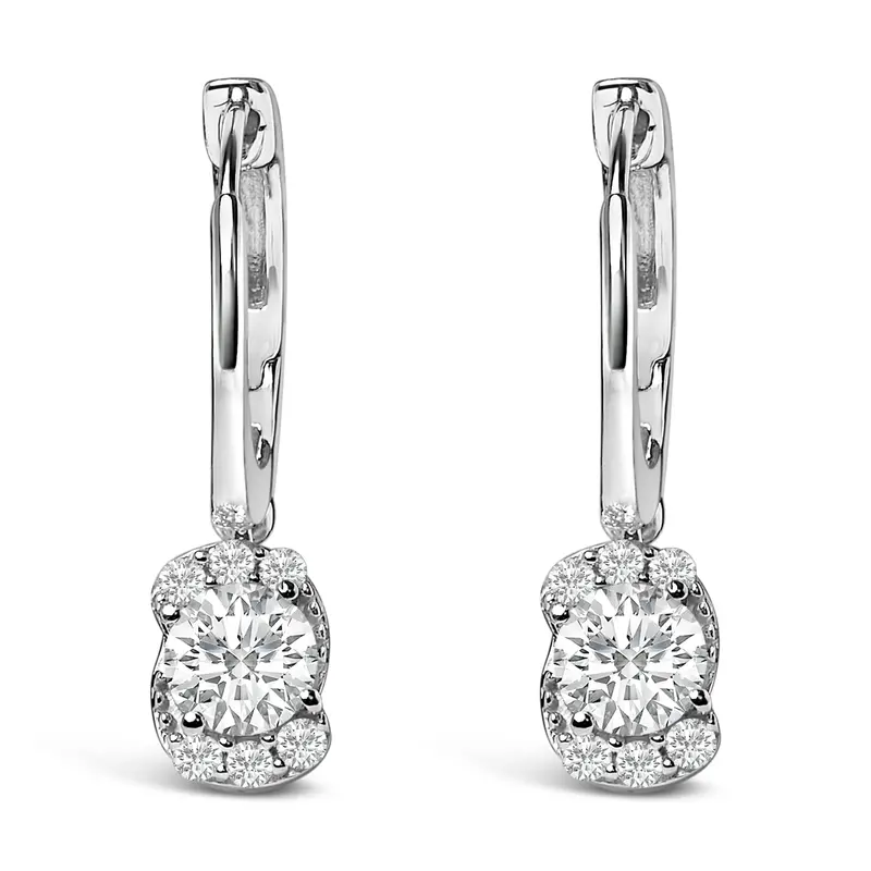 Sterling Silver 5/8 Cttw Lab Grown Diamond Oval Cluster Drop Earrings 1