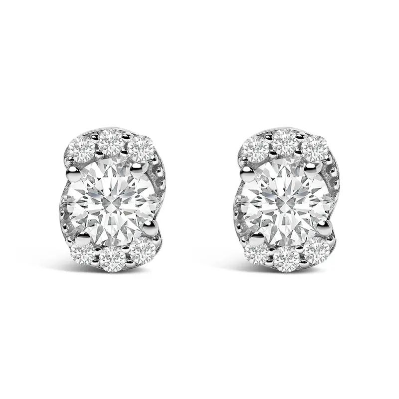 Sterling Silver 5/8 Cttw Lab Grown Diamond Oval Cluster Stud Earrings 1