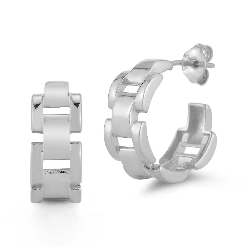 Sterling Silver Bold Link Hoops 1