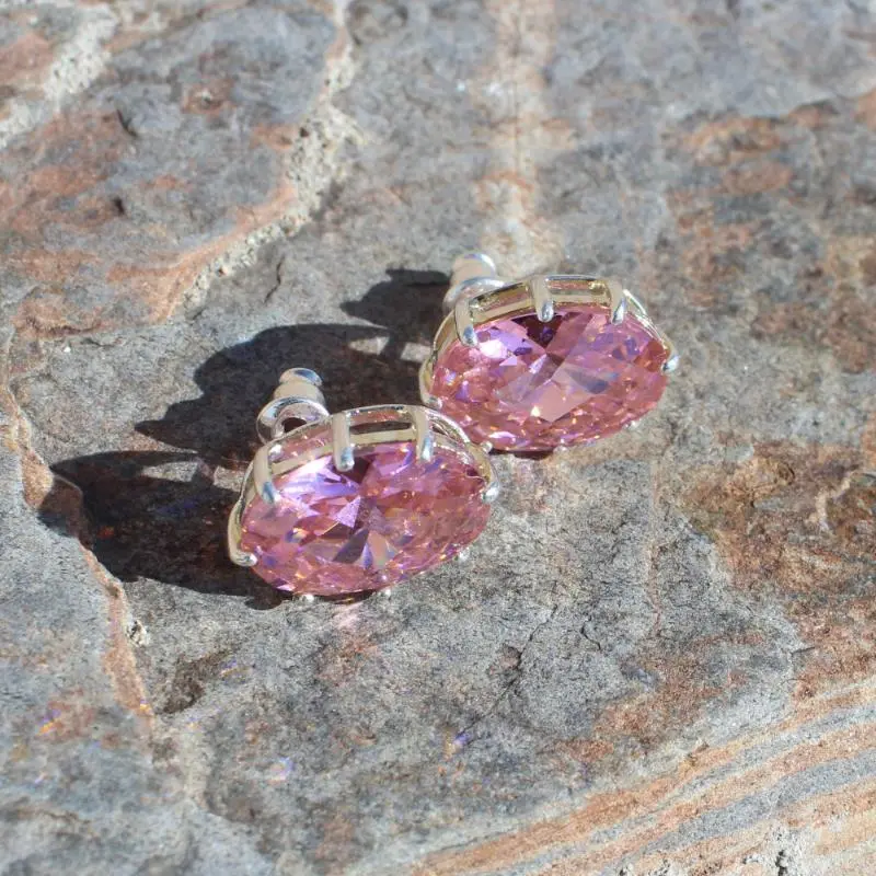 Sterling Silver Earrings With Aaa Grade Cz In Pink 1