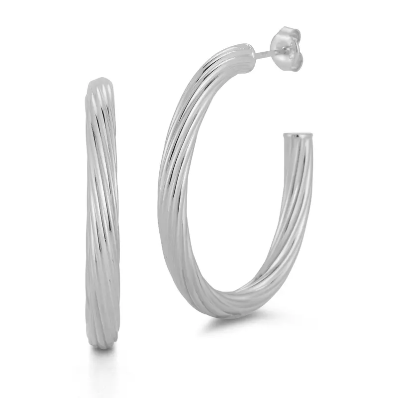 Sterling Silver Oval Twist Hoops 1