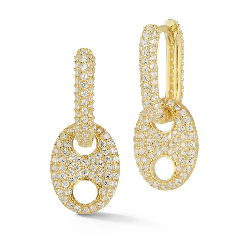 Sterling Silver Pave Mariner Link Drop Earrings 1
