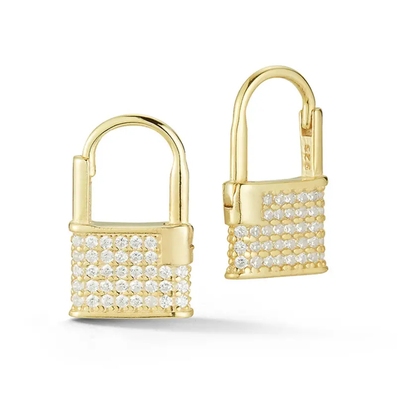 Sterling Silver Pave Padlock Huggies 1