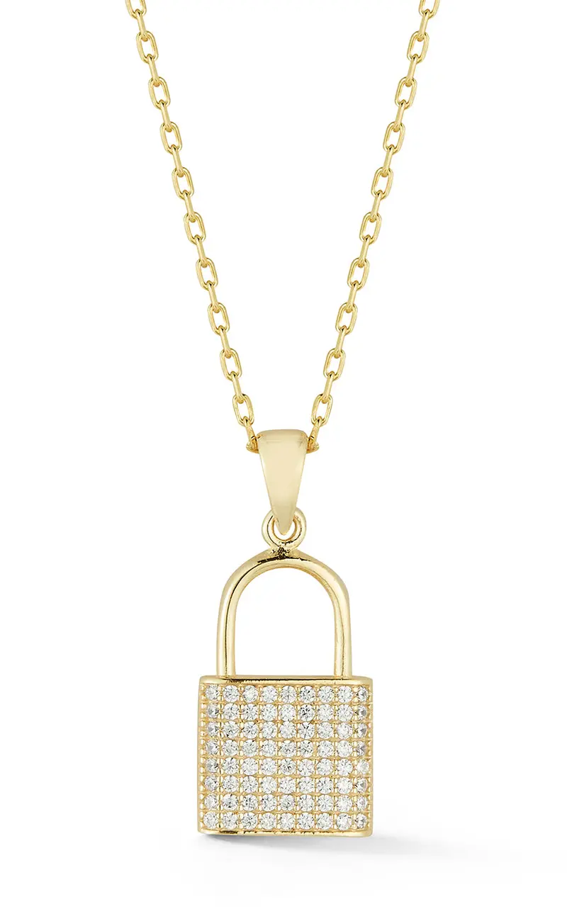 Sterling Silver Pave Padlock Necklace 1