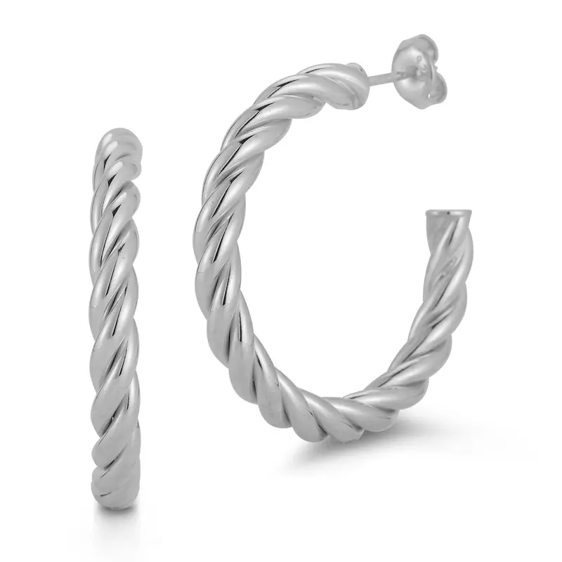 Sterling Silver Round Twist Hoops 1