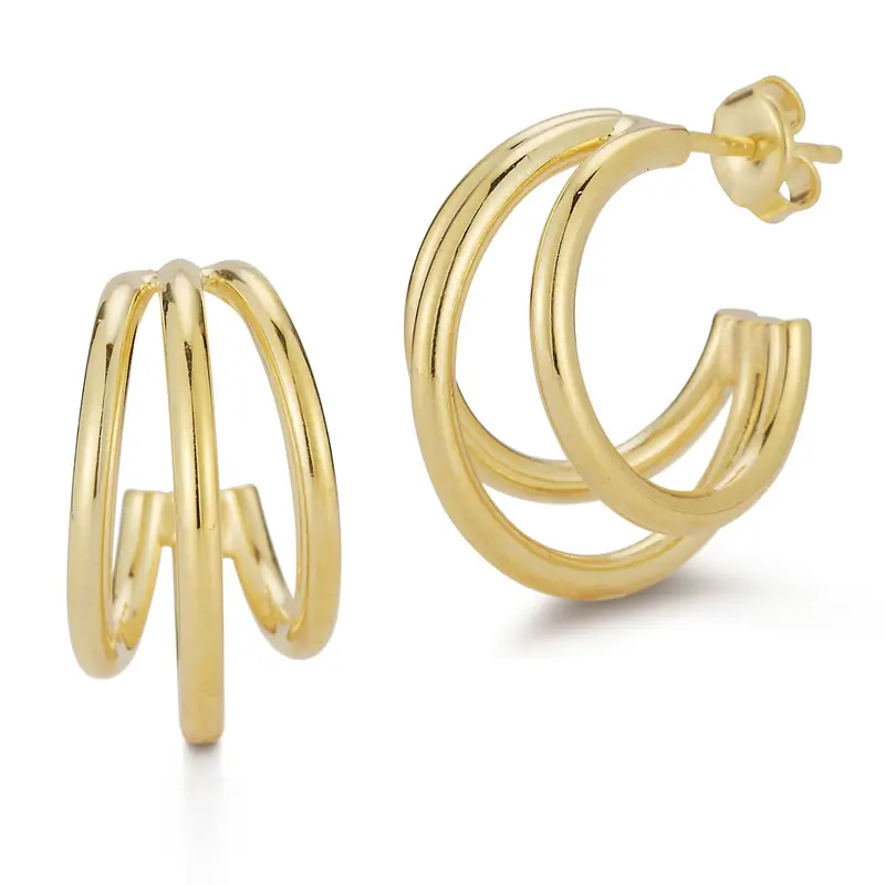 Sterling Silver Triple Polished Hoops 1