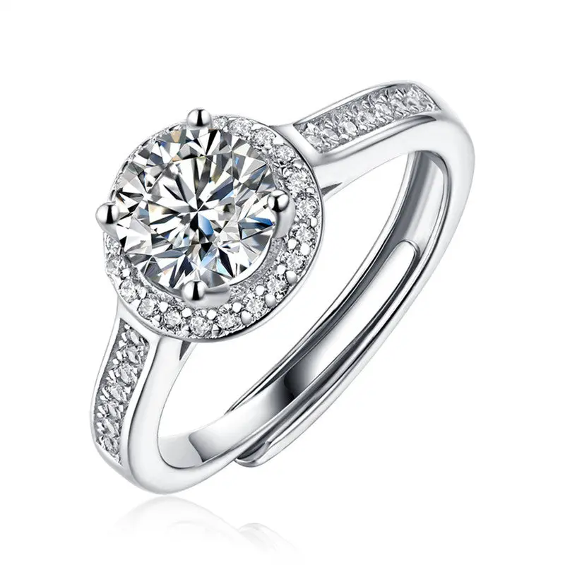 Sterling Silver White Gold Plated With 1Ctw Lab-Grown Moissanite Halo Pave Engagement Ring 1