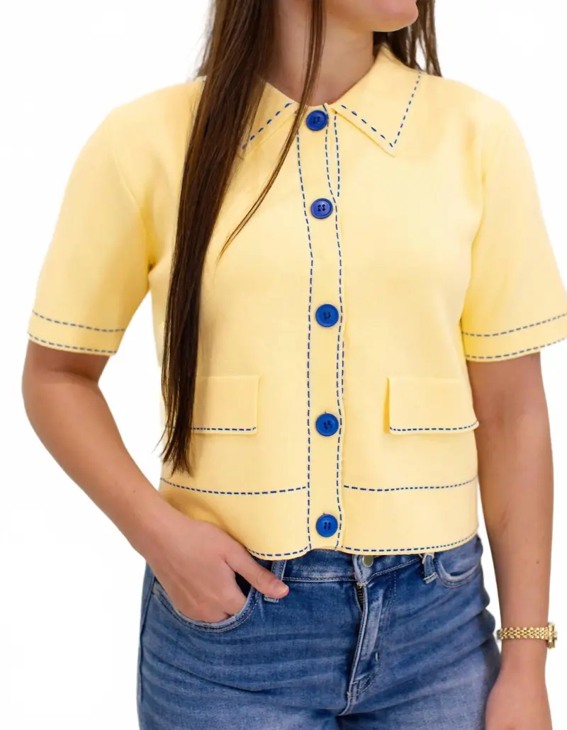 Stitch Button Up Sweater In Yellow 1