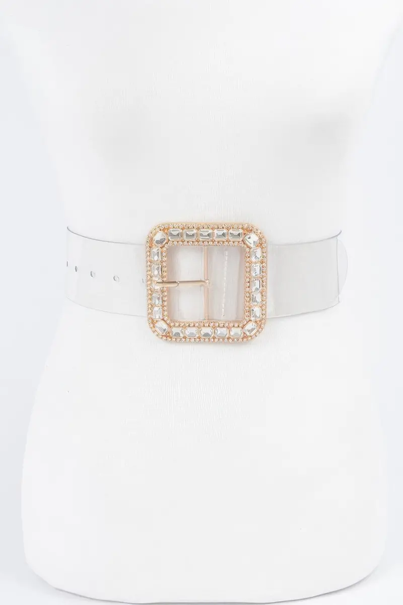 Stone Metal Buckle Clear Plus Size Belt 1