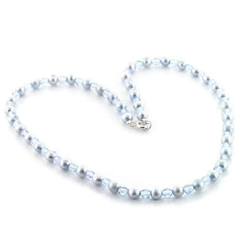 Stone Necklace With Synthetic Pearl In Light Sapphire 1
