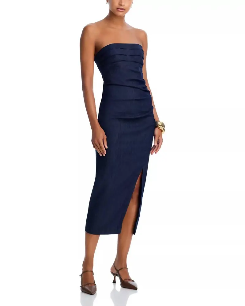 Strapless Adira Midi Dress In Indigo Denim 1