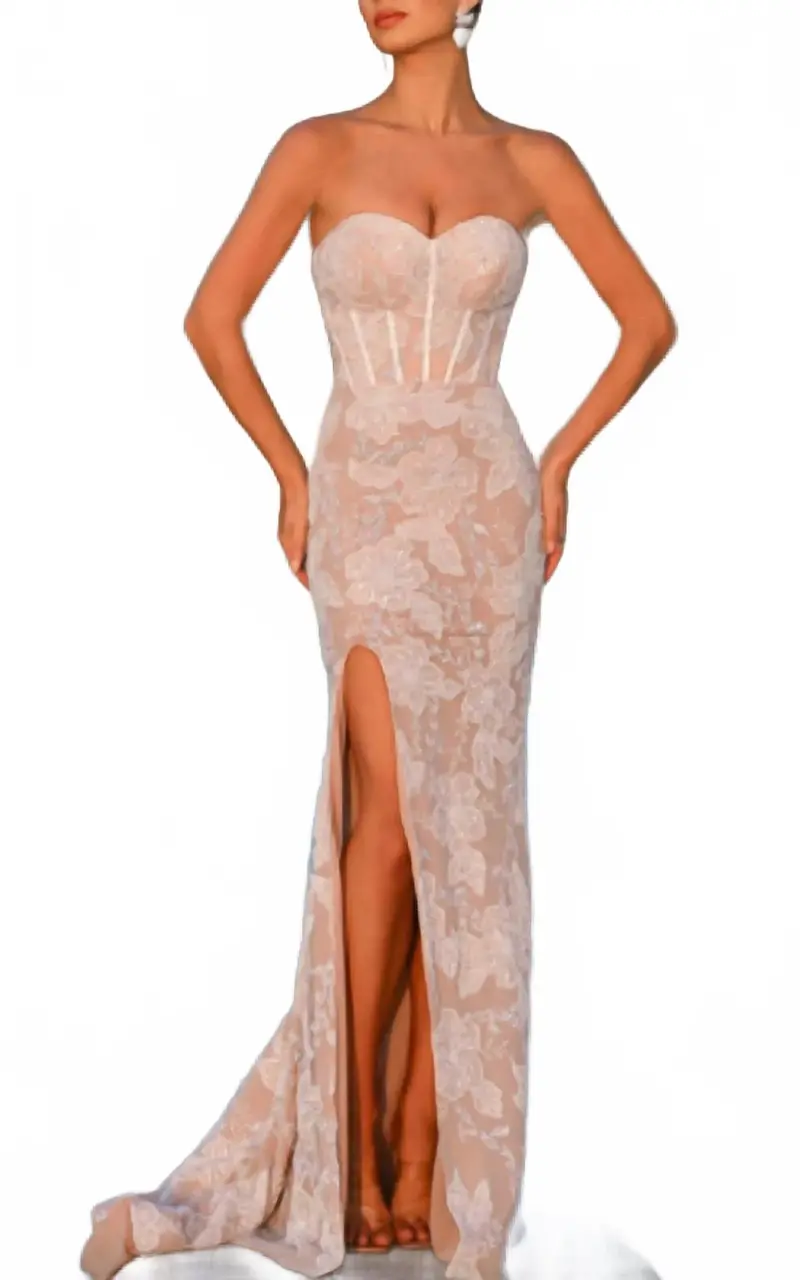 Strapless Corset Gown In Ivory/Nude 1