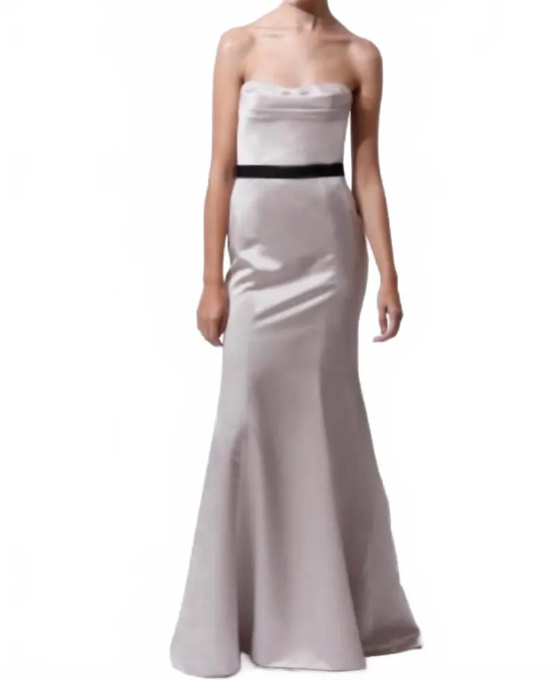 Strapless Satin Gown In Beige 1
