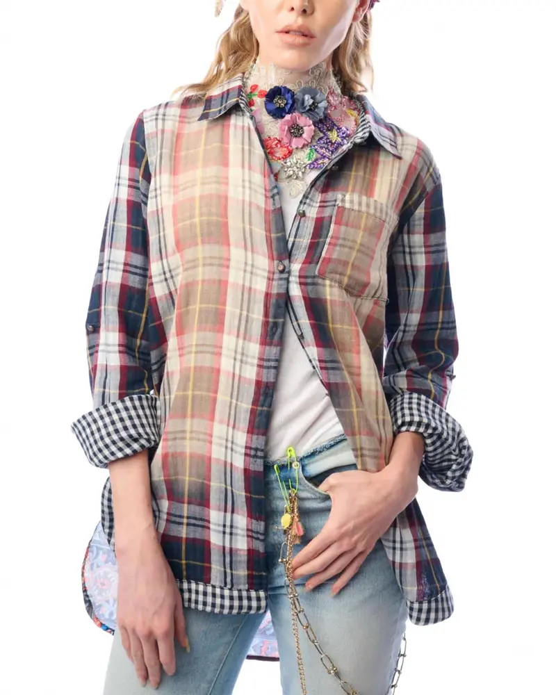 Strasburg Button-Up Shirt In Black/Burgundy 1