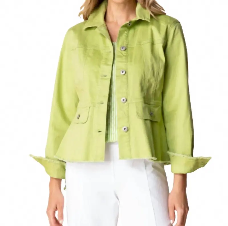 Stretch Denim Peplum Jacket In Leaf 1
