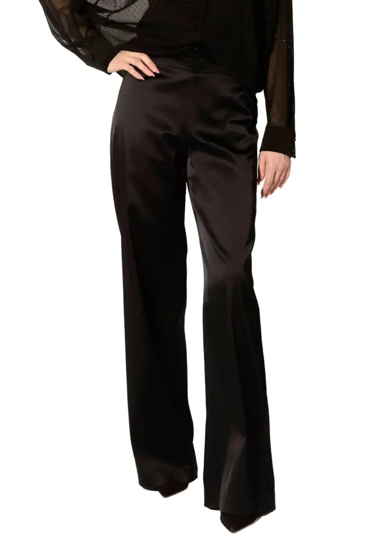 Stretch Satin Stovepipe Pants In Black 1