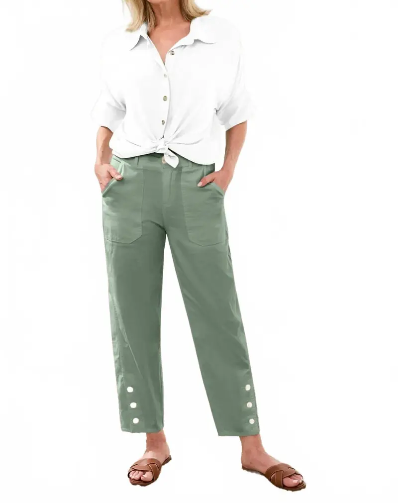Stretch Slub Barrel Ankle Pant In Moss 1