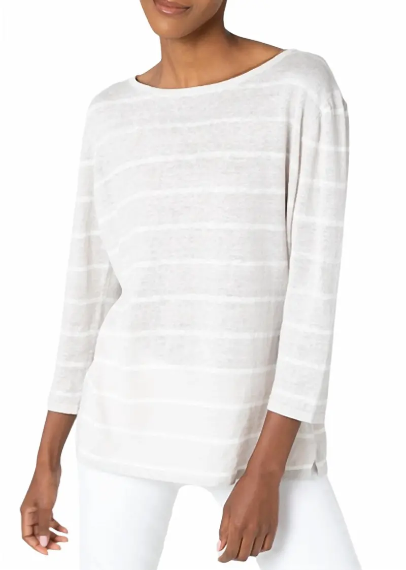 Stripe Boatneck Pullover In Almond / White 1