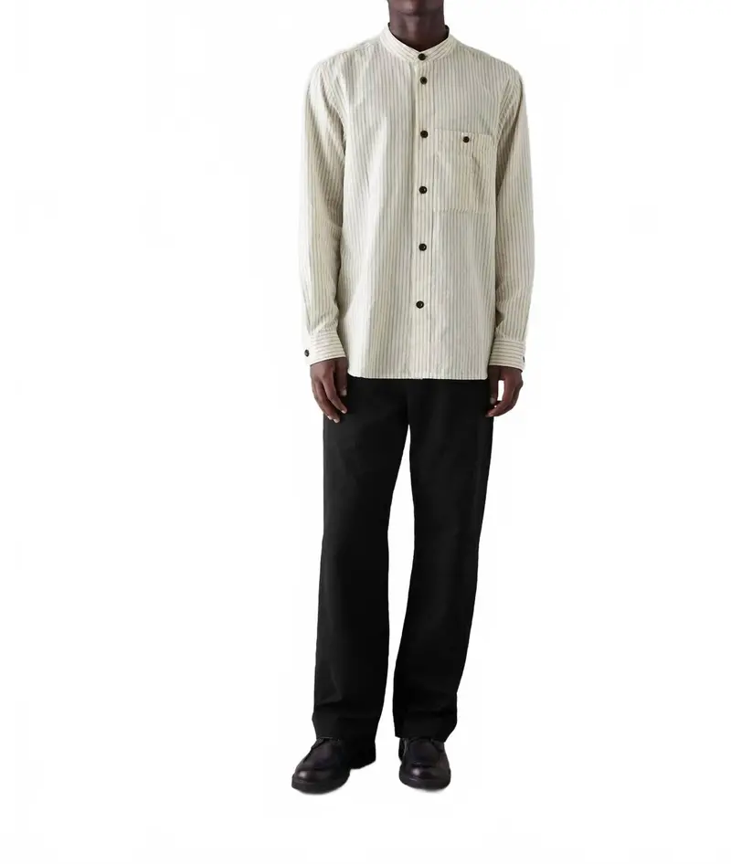 Stripe Grandad Shirt In Ecru/Charcoal 1