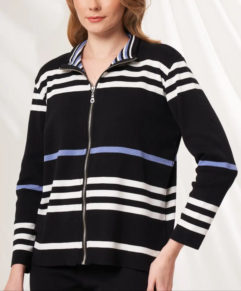 Stripe Zip Up Jacket In Black/Denim 1