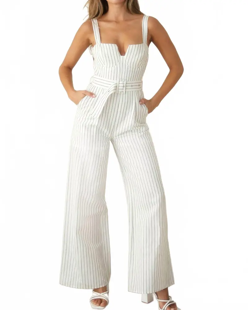 Striped Bustier Jumpsuit In White/Black 1