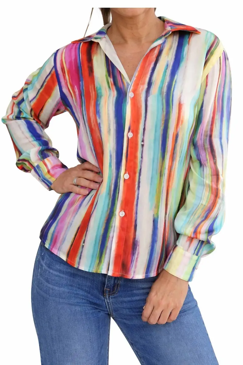 Striped Button Front Shirt In Blue 1