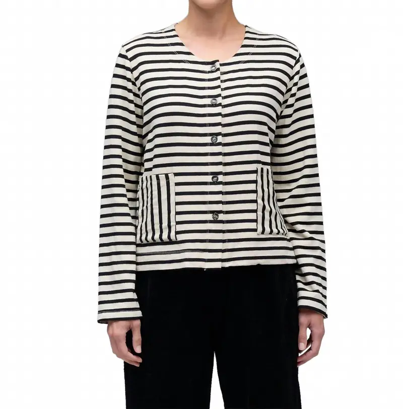 Striped Crop Jacket In Lentil Black Stripe 1