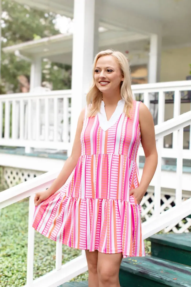 Striped Newport Mini Dress In Pink 1