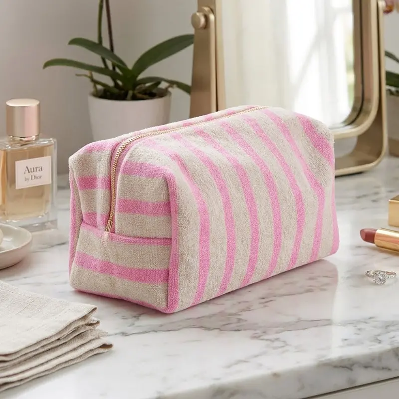 Striped Terry Textured Cosmetic Pouch Bag 1
