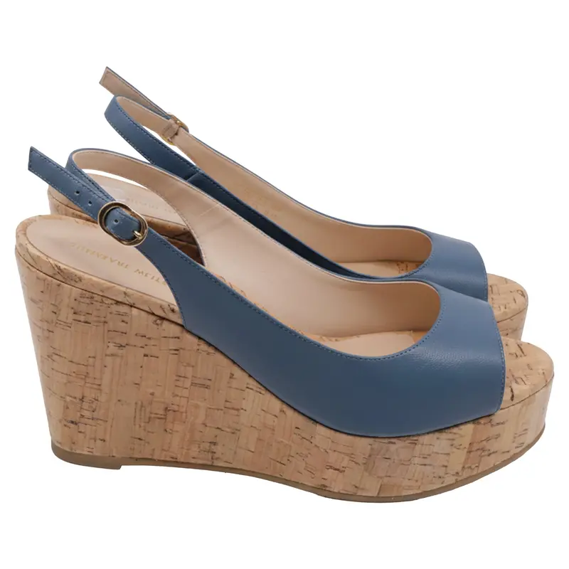 Stuart Weitzman Riveria Slingback Wedge Sandal In Blue Leather 1