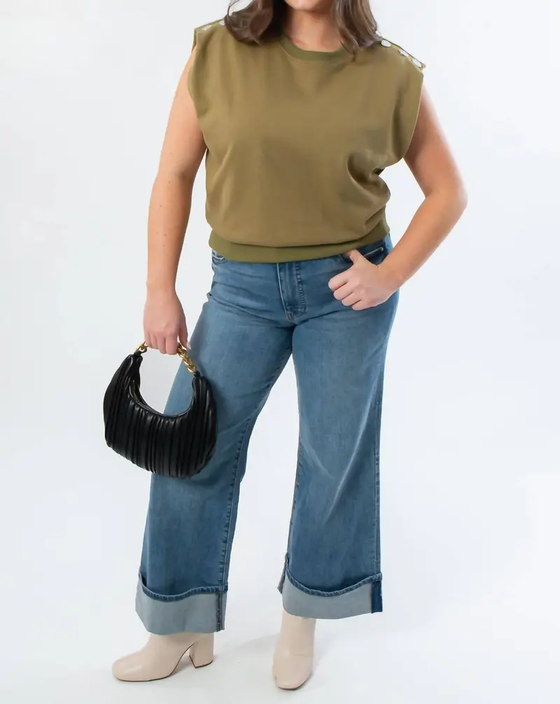 Studded Sleeveless Top In Olive Green 1