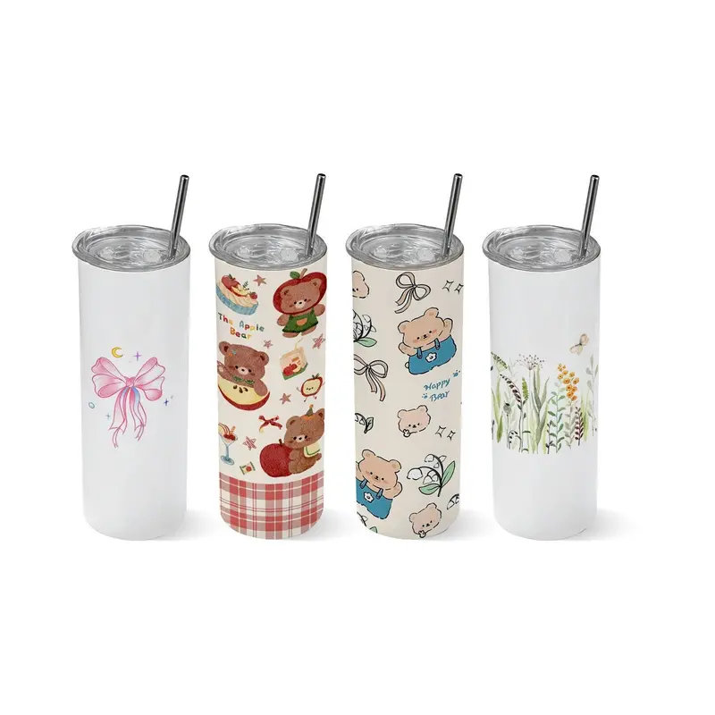 Sublimation Tumblers, 4 Pack, 20 Oz Skinny Straight Tumblers Bulk, Stainless Steel Sublimation Cups With Lids And Straws, Double Wall Insulated Tumbler Blank, For Diy Personalized Customization 1
