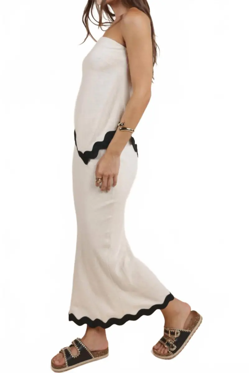 Sugarloaf Wavy Trim Tube Top And Midi Skirt Set In Oatmeal 2