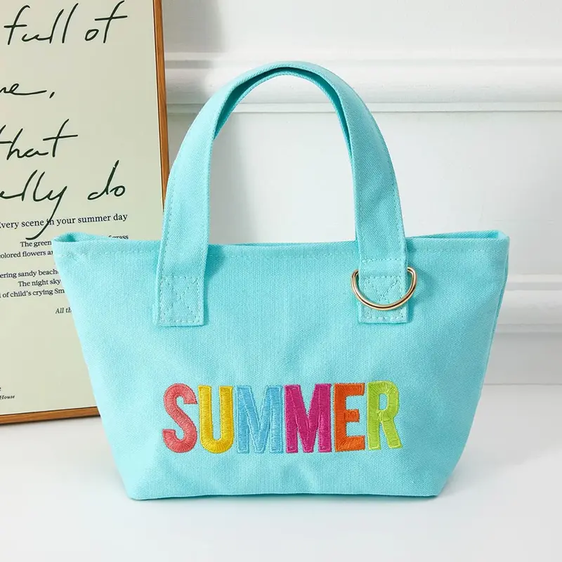 Summer Letter Embroidered Small Canvas Tote Bag 1