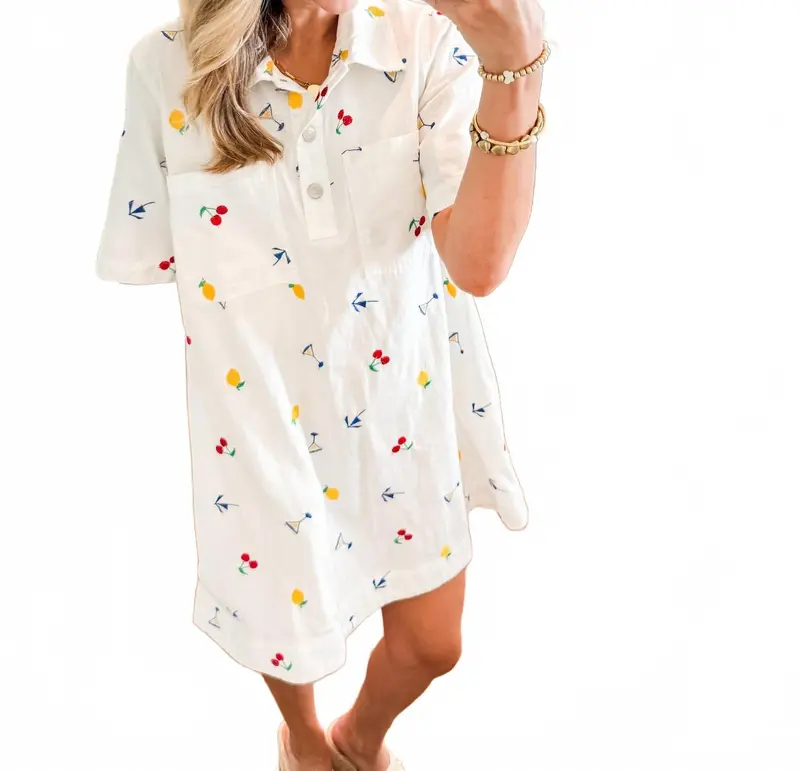 Summer Mix Embroidery Dress In White 1